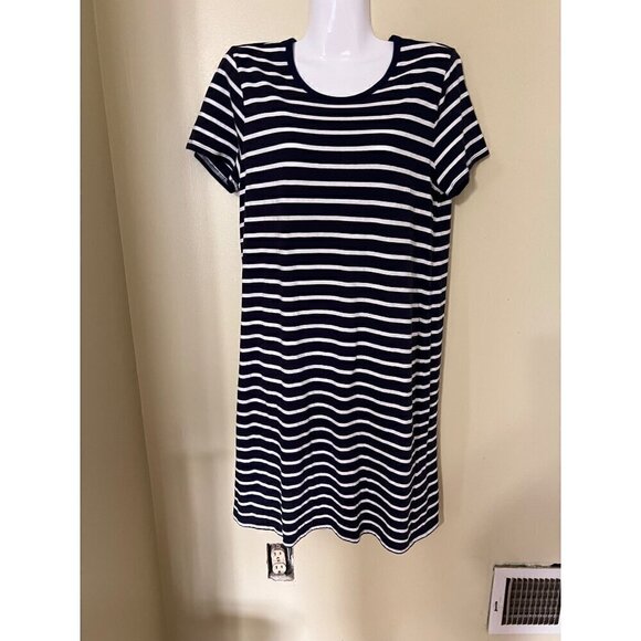 J. Crew Re Imagined Navy White T Shirt Dress Medium Vacation Substainable - Picture 2 of 11